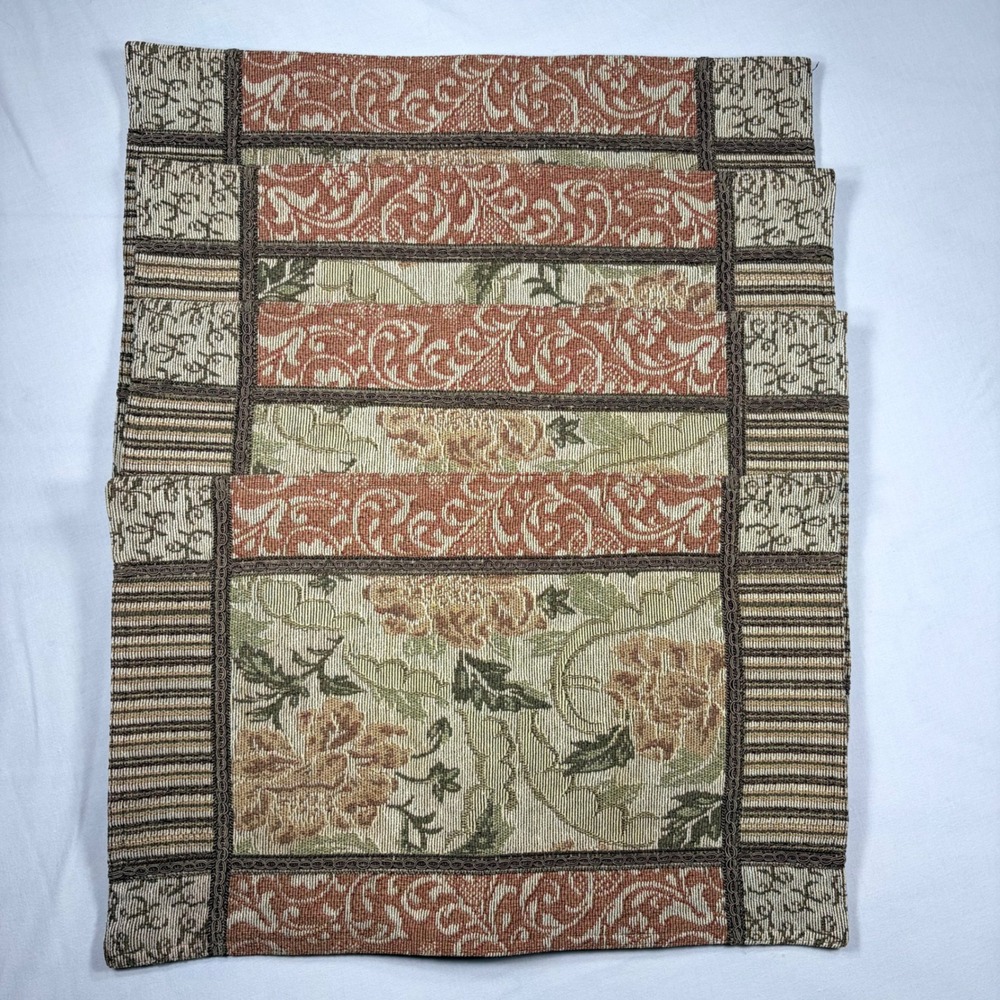 Handmade Tapestry Autumn Floral Placemats Set of 4 Brown Orange  Fall